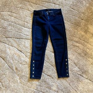 J Brand "Allegiance" Dark Wash Suvi Mid Rise Skinny Crop Button ankle Jeans